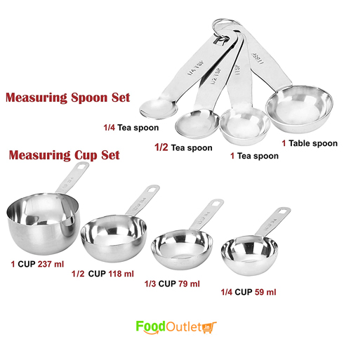 Combo Stainless Steel Measuring Cups & Spoons set - 8pcs