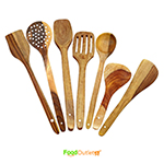 Wooden Natural Cooking Spoon, Ladles & Turning Spatulas with Jar Set of 7