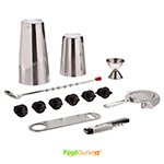 Professional Bartender Set- Includes Boston Shaker, Jigger, Strainer, Cork Opener, Bottle Opener, Pourer, Bar Stirrer: 13 Pcs Set